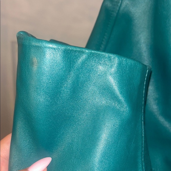 Nancy Heller Rare Vintage Green Genuine Leather Women's Pantsuit Set M - Picture 7 of 9